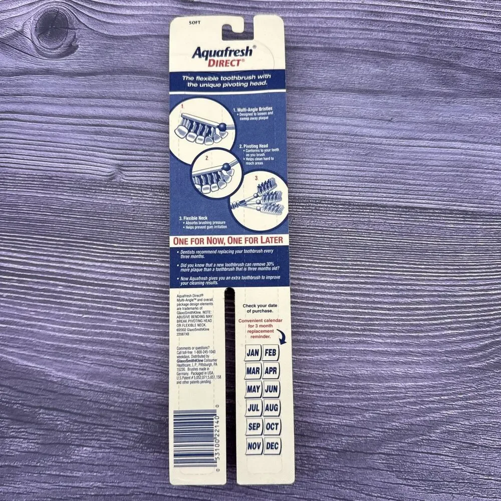 2 Pack Vintage Aquafresh Direct Flexible Neck Soft Toothbrush #31 2002 NEW NOS